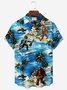 Royaura Beach Vacation Blue Bigfoot Men's Hawaiian Shirts Wrinkle Free Seersucker Aloha Camp Pocket Shirts