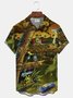 Royaura TIKI Alien Hawaiian Pattern Men's Print Basic Resort Shirt Stretch Aloha Pocket Cartoon Camping Shirt