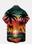 Royaura Hawaii Coconut Tree Sunset Landscape Print Men's Button Pocket Shirt