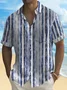 Royaura Hawaiian Gradient Stripe Print Men's Button Pocket Long Sleeve Shirt