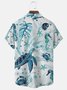 Royaura Vintage Nautical Sea Life Blue Men's Hawaiian Shirts Fun Cartoon Stretch Aloha Camp Pocket Shirts