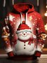 Royaura Men's Christmas Snowman Print Drawstring Hooded Sweatshirt