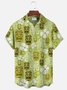 Royaura Vintage Holiday Tiki Art Green Men's Hawaiian Shirts Stretch Aloha Camp Pocket Shirts