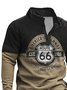 Royaura Retro Route 66 Khaki Half-zip Stand Collar Sweatshirts Warm Comfortable Pullover Sports Sweatshirts
