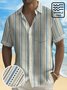 Royaura Vintage Men's Striped Shirt Artistic Wrinkle Free Seersucker Aloha Camp Pocket Shirts