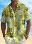 Royaura Vintage Holiday Tiki Art Green Men's Hawaiian Shirts Stretch Aloha Camp Pocket Shirts