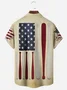 Royaura Vintage Baseball American Flag Khaki Men's Hawaiian Shirts Stretch Aloha Camp Pocket Shirts