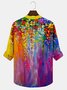 Royaura Men's Floral Ombre Print Button Pocket Long Sleeve Stand Collar Shirt