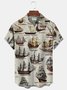 Royaura Vintage Mid-Century Nautical Khaki Men's Hawaiian Shirts Sailing Poster Wrinkle Free Seersucker Easy Care Pocket Camp Shirts