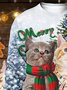 Royaura Men's Christmas Cat Printed Crew Neck Sweatshirt