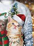 Royaura Men's Christmas Cat Printed Crew Neck Sweatshirt