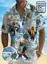 Royaura Beach Holiday Men's Blue Hawaiian Shirts Coconut Bigfoot Wrinkle Free Seersucker Aloha Camp Pocket Shirts