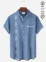 Royaura 50's Vintage Guayabera Blue Men's Casual Shirt Stretch Aloha Camp Pocket Shirts