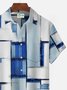 Royaura 50’s Retro Mid-Century Geometric Art Blue Men's Hawaiian Shirts Wrinkle Free Seersucker Easy Care Pocket Camp Shirts