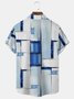 Royaura 50’s Retro Mid-Century Geometric Art Blue Men's Hawaiian Shirts Wrinkle Free Seersucker Easy Care Pocket Camp Shirts