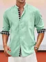 Royaura Basic Stand Collar Men's Long Sleeve Shirt Easy Care Check Camp Pocket Shirts Big Tall