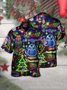 Royaura Holiday Neon Christmas Men's Hawaiian Shirts Snowman Stretch Wrinkle Free Aloha Camp Pocket Christmas Tree Shirts