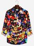 Royaura Christmas Neon Men's Printed Holiday Shirt Stretch Aloha Pocket Cartoon Camping Shirt