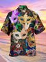 Royaura Mardi Gras Holiday Purple Men's Hawaiian Shirts Art Mask Fun Aloha Stretch Button Camping Pocket Shirt Big Tall