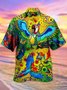 Royaura Mardi Gras Holiday Green Men's Hawaiian Shirts Parrot Fun Art Aloha Stretch Button Camp Pocket Shirts Big Tall