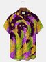 Royaura Mardi Gras Holiday Purple Men's Hawaiian Shirts Feather Art Stretch Pocket Camping Shirt Big Tall