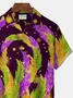 Royaura Mardi Gras Holiday Purple Men's Hawaiian Shirts Feather Art Stretch Pocket Camping Shirt Big Tall