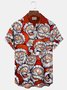 Royaura Christmas Santa Print Men's Button Pocket Shirt