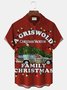 Royaura Vintage Christmas Holiday Red Men's Shirt Truck Christmas Tree Cartoon Art Light Pocket Camp Shirt Big Tall