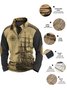Royaura 50’s Vintage Nautical Khaki Men's Stand Collar Half-Zip Sweatshirts Compass Map Stretch Warm Pullover Sweatshirts