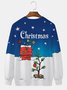Royaura Christmas Holiday 50’s Vintage Cartoon Blue Men's Round Neck Sweatshirt Warm Comfortable Elastic Pullover Top