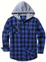 Royaura Plaid Pattern Men's Long Sleeve Hooded Shirt Jacket With Chest Pocket, Men's Casual Fall Winter Outwear