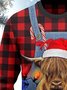 Royaura Highland Cattle Lover Red Plaid Shirt and Denim Bib Overalls Ugly Christmas Sweatshirt