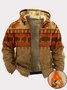Royaura Vintage Aztec Khaki Men's Drawstring Hoodies Stretch Warm Fleece Ethnic Geometric Art Pullover Sweatshirts