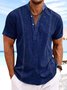 Royaura Cotton Linen Stand Collar Men's Button-Down Shirt