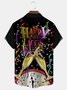 Royaura New Year's Eve Black Men's Shirt Champagne Glass Art Camp Pocket Shirt Large Size