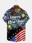 Royaura New Year Flag Fireworks Print Men's Button Pocket Shirt