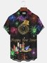 Royaura New Year Fireworks Print Men's Button Pocket Shirt