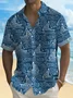 Royaura® Japanese Vintage Blue Men's Hawaiian Shirt Sailing Art Stretch Pocket Camp Shirt