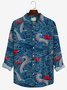Royaura® Vintage Japanese Ukiyoe Wave Men's Long Sleeve Shirt Easy Care Pocket Camp Shirt Big Tall