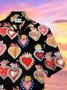 Royaura Valentine's Day Holiday Men's Hawaiian Shirts Love Cartoon Art Pocket Camp Shirts Big Tall