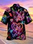 Royaura® Valentine's Day Holiday Black Men's Hawaiian Shirt Neon Art Stretch Pocket Camp Shirt Big Tall