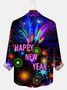 Royaura Fireworks New Year Print Men's Button Up Long Sleeve Shirt