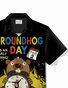 Royaura® Groundhog Day Holiday Hawaiian Shirt Letter Clock Groundhog & Tops