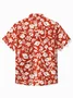 Royaura® Beach Holiday Orange Men's Hawaiian Shirt Tiki Coconut Tree Seersucker Wrinkle Free Pocket Camp Shirts