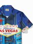 Royaura® Las Vegas Drive-In Casino Romantic Print Men's Button Pocket Short Sleeve Hawaiian Shirt