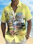 Royaura® Beach Holiday Yellow Men's Hawaiian Shirt Parrot Cartoon Stretch Plus Size Aloha Camp Pocket Shirt