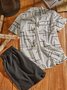 Royaura Mens Comfortable Irregular Line Print Plain Loose Thin Short Sleeve Hawaiian Shirts