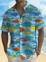Royaura® Hawaiian Sea Life Fish Print Men's Button Pocket Short Sleeve Shirt