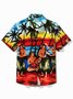 Royaura® Hawaiian Coconut Tree Music Guitar Party Hula Print Men's Button Pocket Short Sleeve Shirt