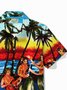 Royaura® Hawaiian Coconut Tree Music Guitar Party Hula Print Men's Button Pocket Short Sleeve Shirt